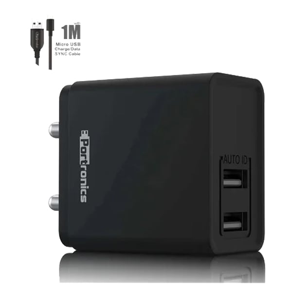 Portronics ADAPTO 649 12 W 2.4 A Multiport Mobile Charger with Detachable Cable  (Black) (PORTAPCRPOR649)