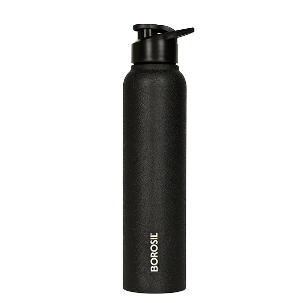 Borosil 1L Cosmo Black Stainless Steel Water Bottle (Black, BRSWBCOSMO1L)