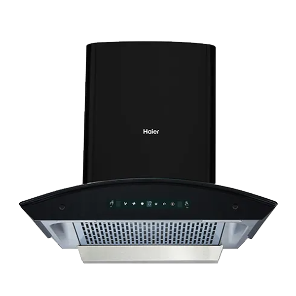 Haier 60 cm, Glass Shaped Hood Wall Mounted Black 1200 CMH Chimney (HIHG60HMN)