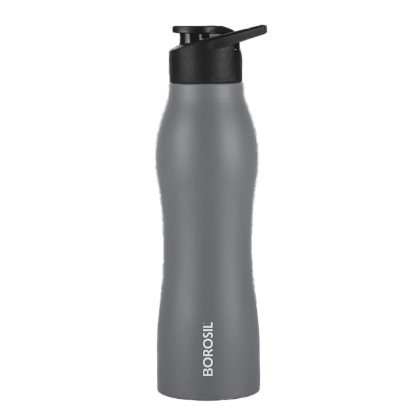 Borosil 750 ml Grip n Sip Stainless Steel Water Bottle (Black, BRSWBGRIPNSIP750ML)