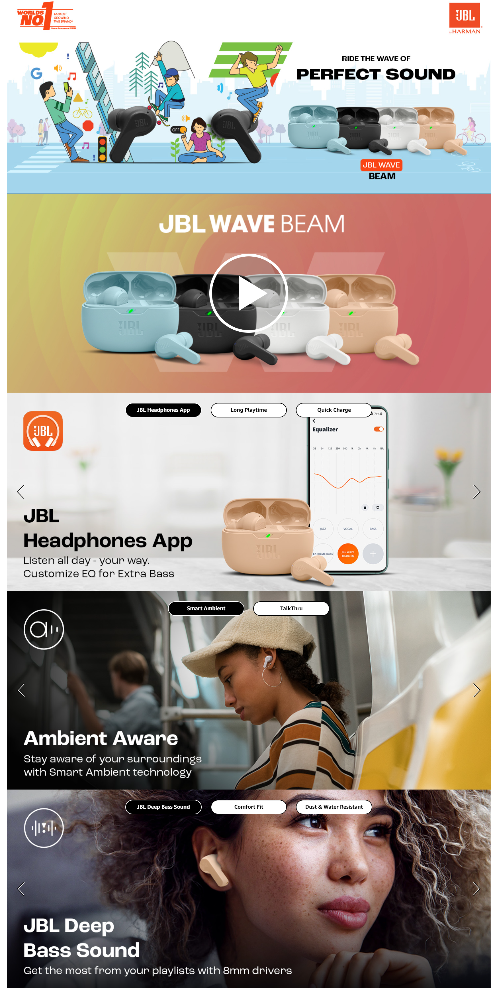 JBL Wave Beam True Wireless Bluetooth In-Ear Headphones with Mic/Remote,  Black