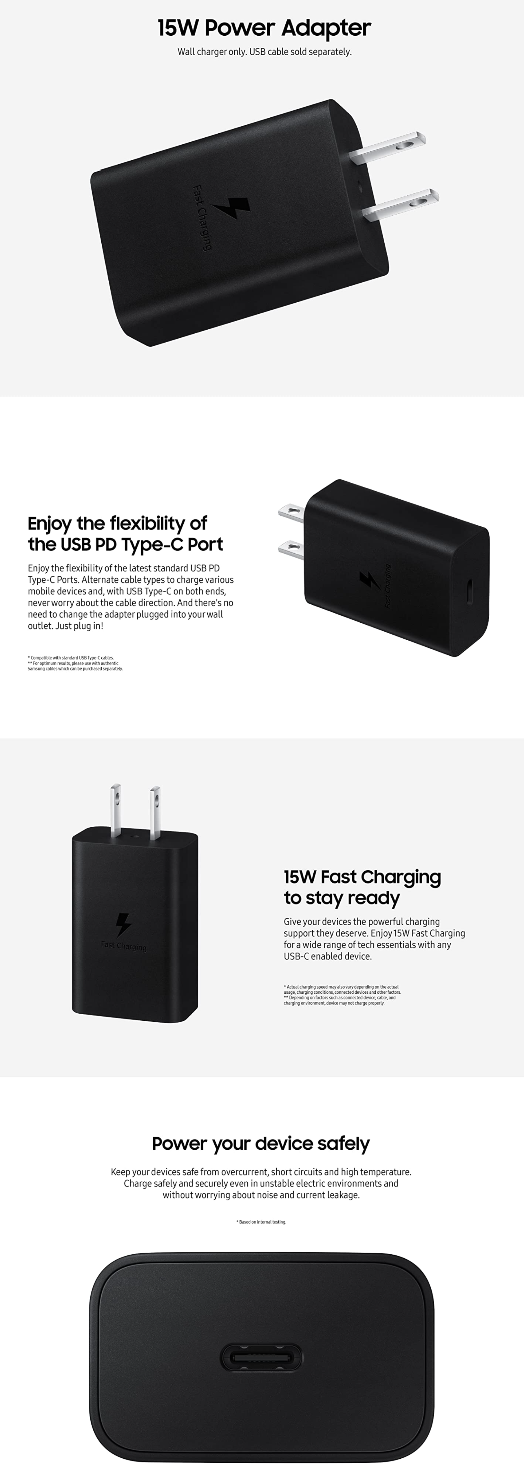 USB-C Fast Charging Wall Charger (Detachable USB-C/USB Cable)