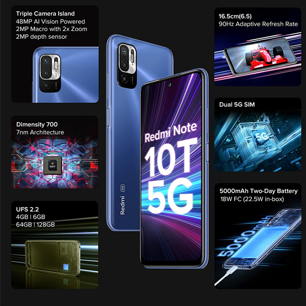 REDMI Note 10T 5G (Metallic Blue, 128 GB) (6 GB RAM
